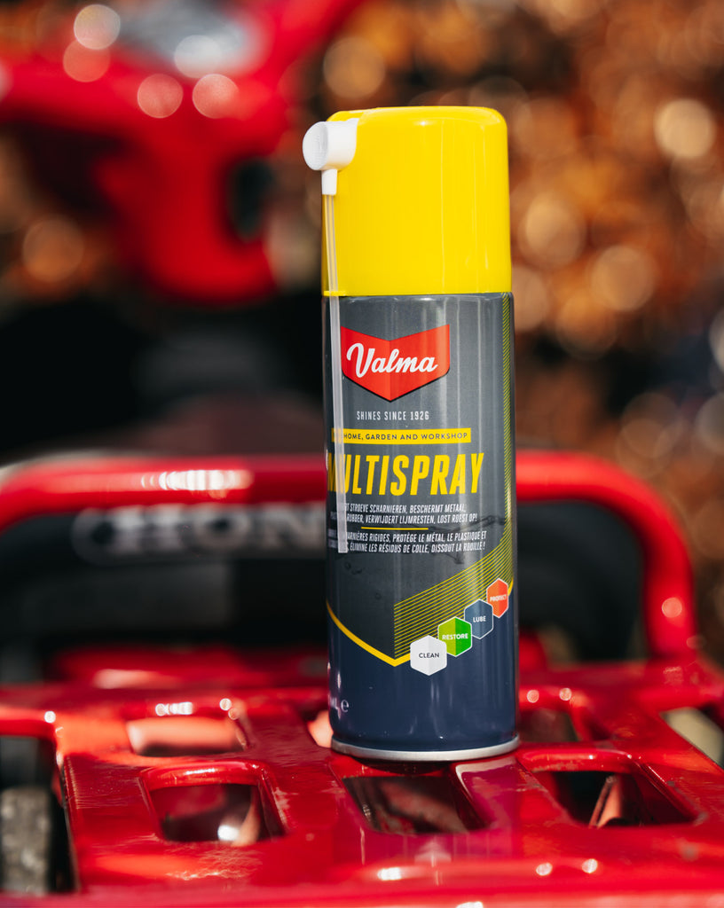 Valma Multi Spray voor het reinigen, beschermen en smeren van metalen, kunststoffen en rubber, ideaal voor scharnieren, roestplekken en lijmresten.